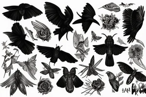 Raven, Black, moth tattoo idea