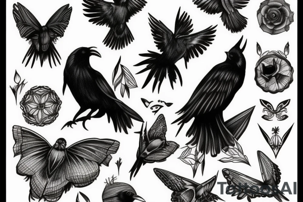 Raven, Black, moth, dark tattoo idea