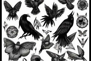 Raven, Black, moth, dark tattoo idea
