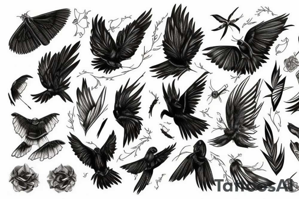 Raven, Black, moth, dark tattoo idea