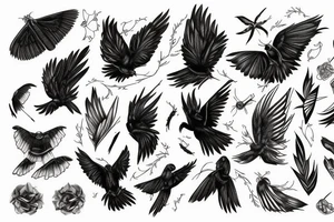 Raven, Black, moth, dark tattoo idea