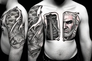 Geralt of rivia (games) with sword and witcher signs tattoo idea