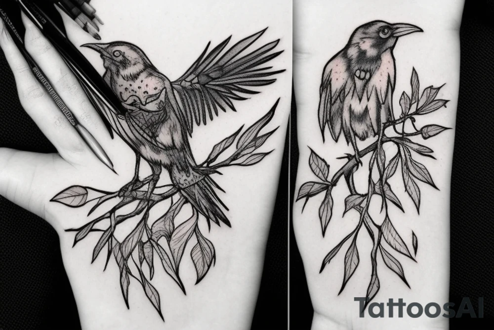Raven with moth Andrzej spider tattoo idea
