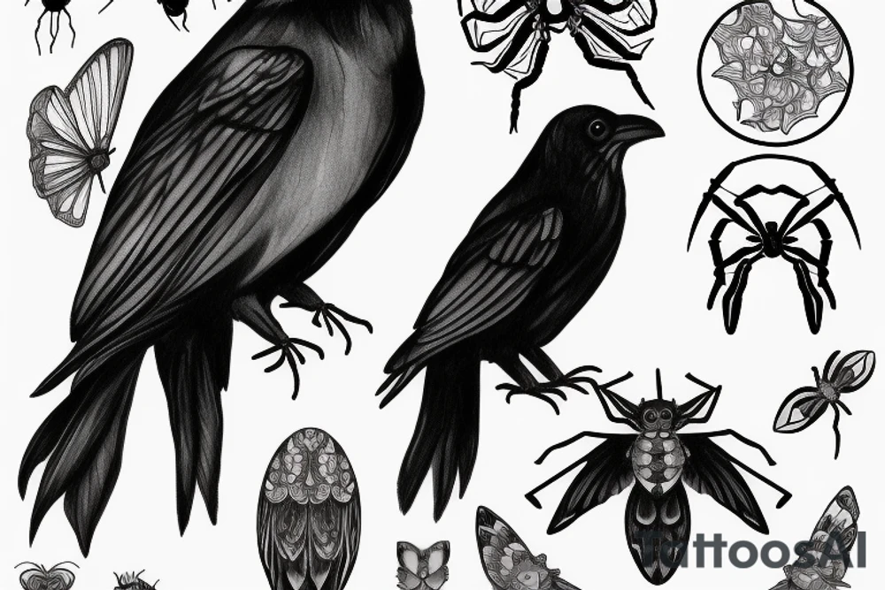 Raven with moth Andrzej spider tattoo idea