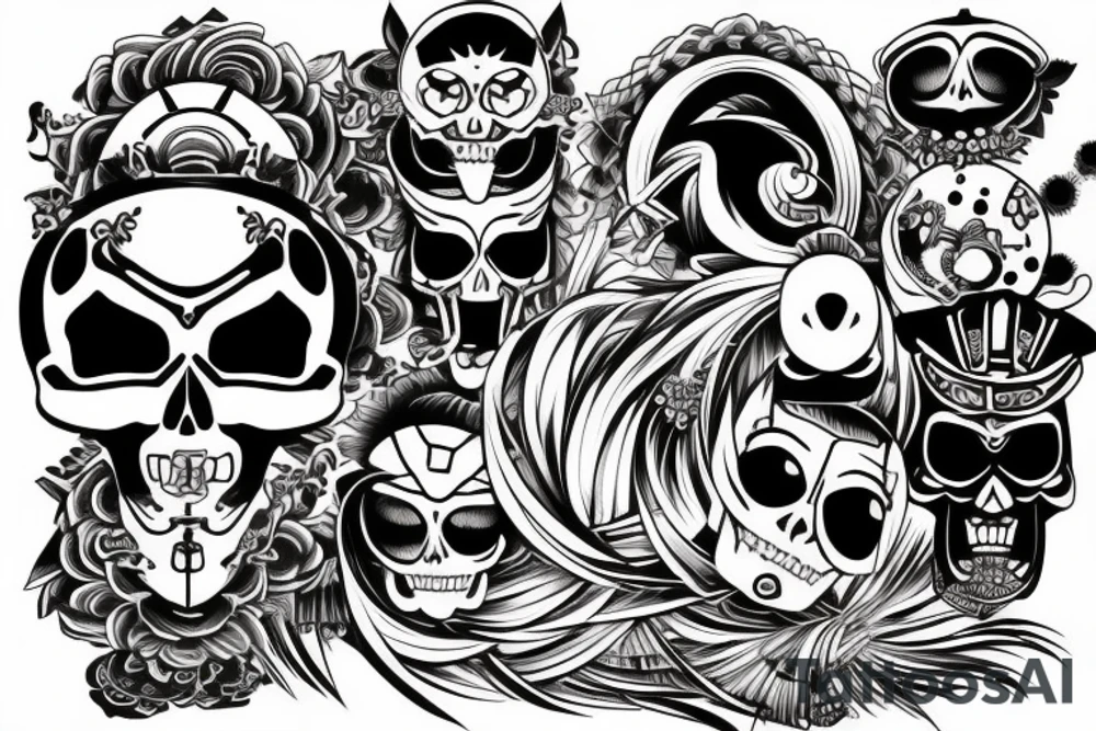 japan samurai skull tattoo idea