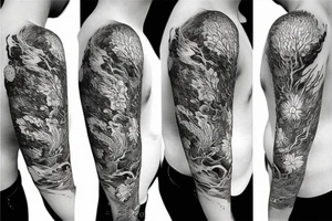 Detailed phoenix and knarly bark cherry blossom tree tattoo idea