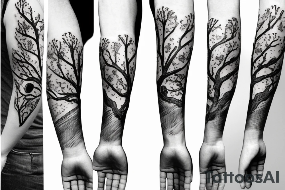 phoenix and bark cherry blossom tree tattoo idea