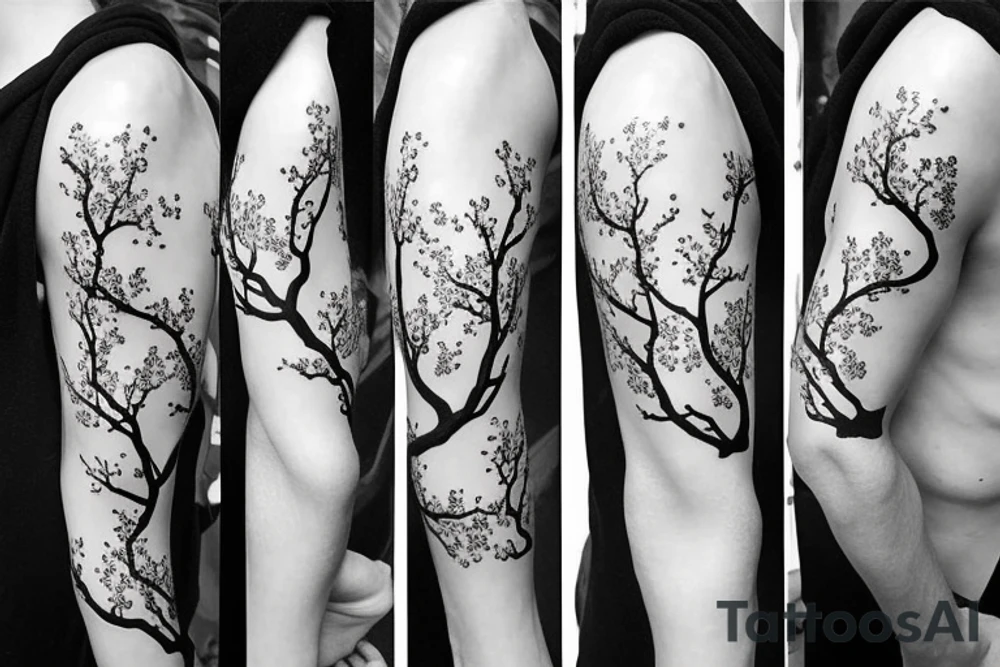 phoenix and bark cherry blossom tree tattoo idea