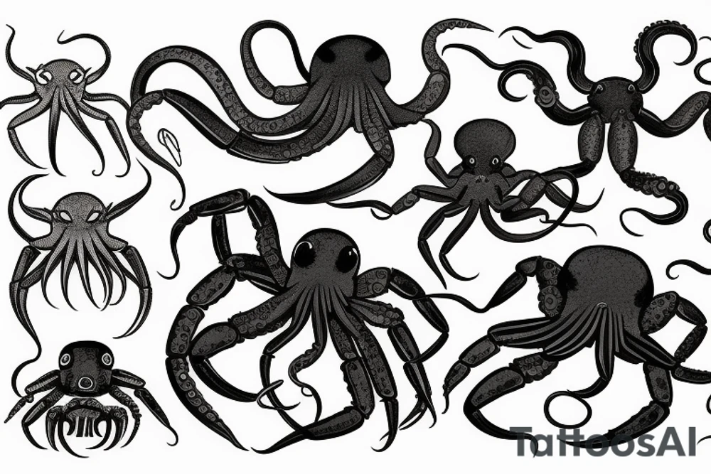 octopus fighting crab tattoo idea