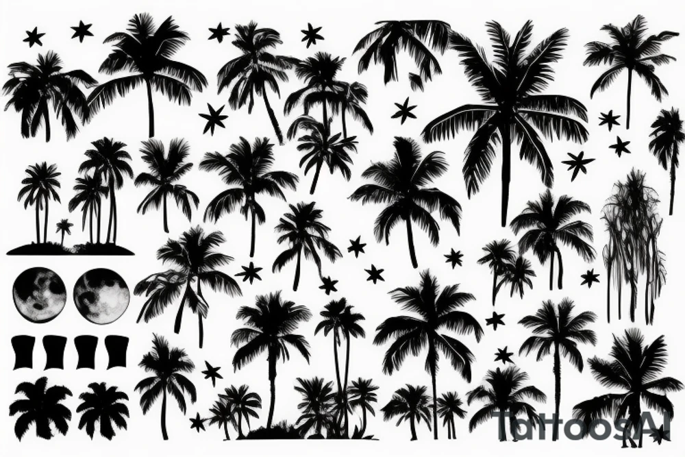 Palm trees with moon and water tattoo idea