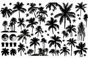 Palm trees with moon and water tattoo idea