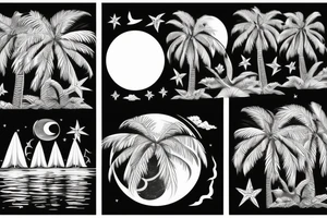 Palm trees with moon and water tattoo idea