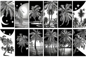 Palm trees with moon and water scene tattoo idea