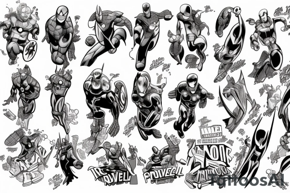 Marvell fun, comics fun, thor, iron Man, spiderman tattoo idea