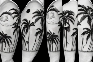 2 Palm trees with moon and water scene tattoo idea
