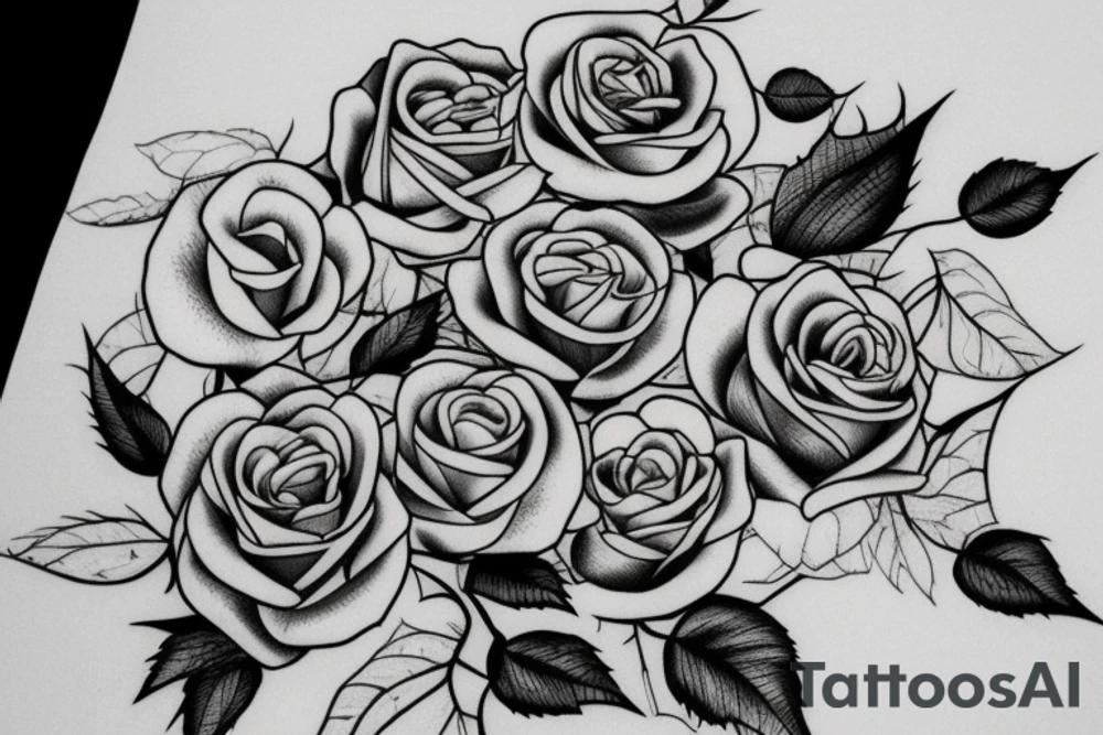 Roses and leaves with vines tattoo idea