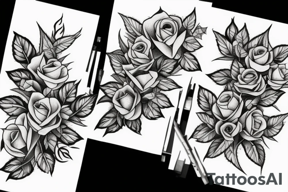 Roses and leaves with vines tattoo idea