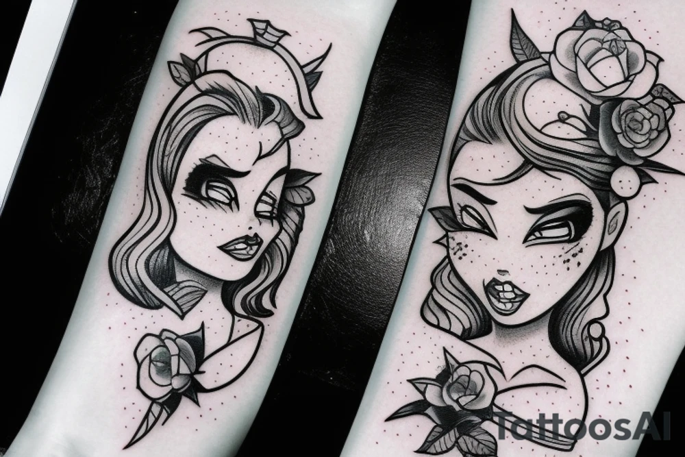Dead pinup girl cartoon style tattoo idea