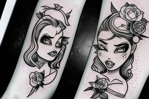 Dead pinup girl cartoon style tattoo idea