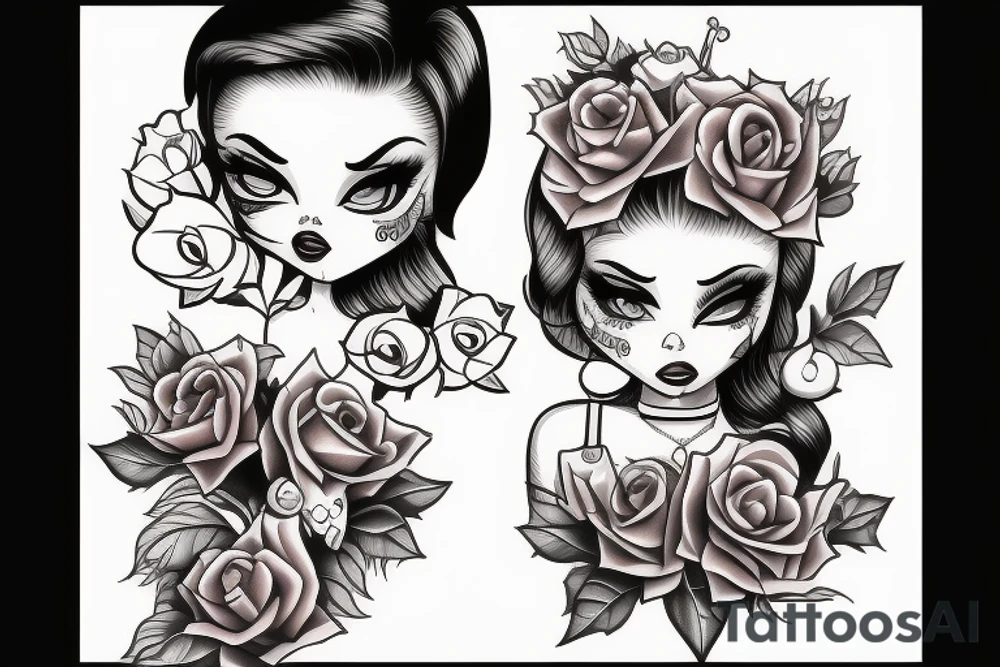 Dead pinup girl cartoon style tattoo idea