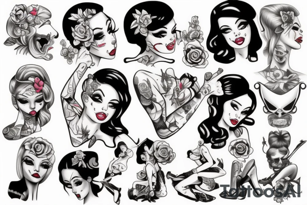 Dead pinup girl cartoon style tattoo idea