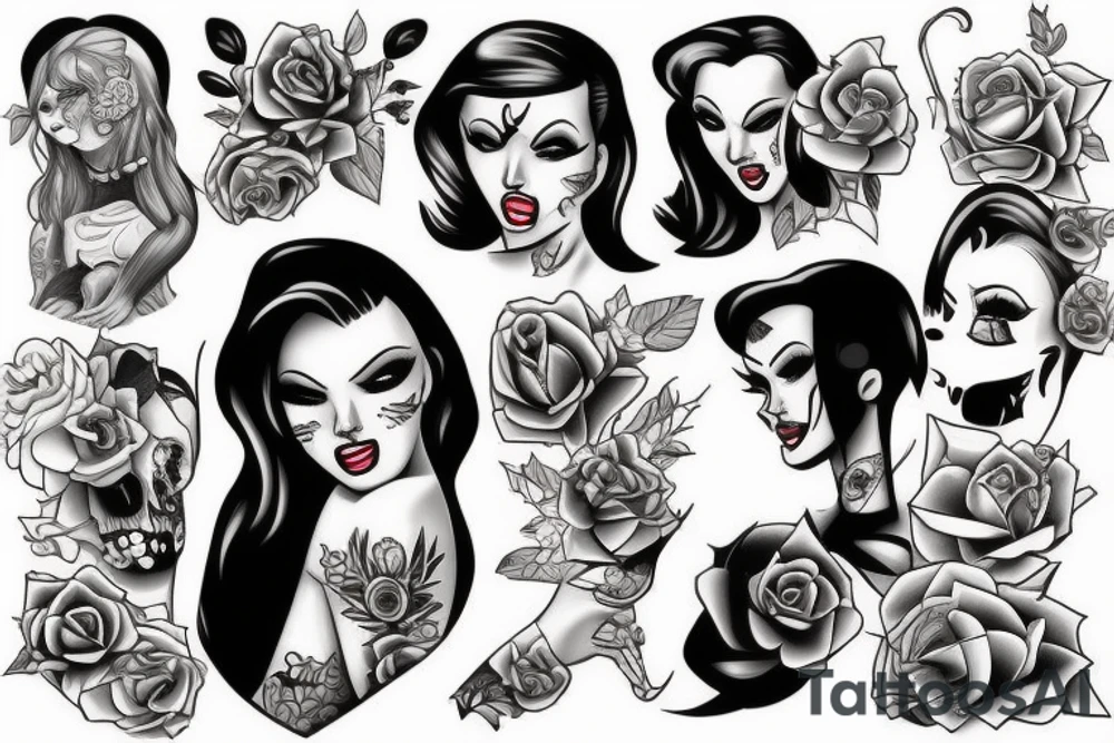 Dead pinup girl cartoon style tattoo idea