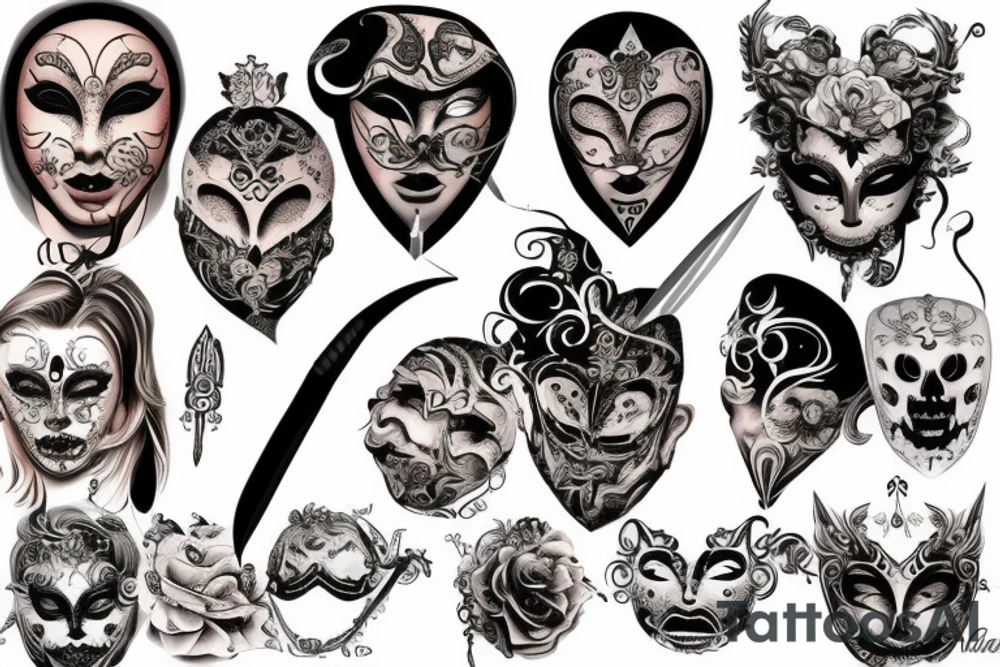 Venetian mask and knife tattoo idea