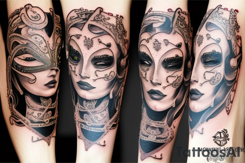 Venetian mask and knife tattoo idea