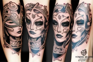 Venetian mask and knife tattoo idea