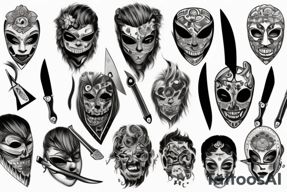 mask and knife tattoo idea