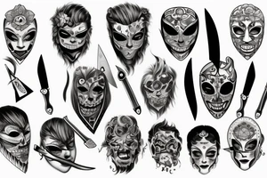 mask and knife tattoo idea