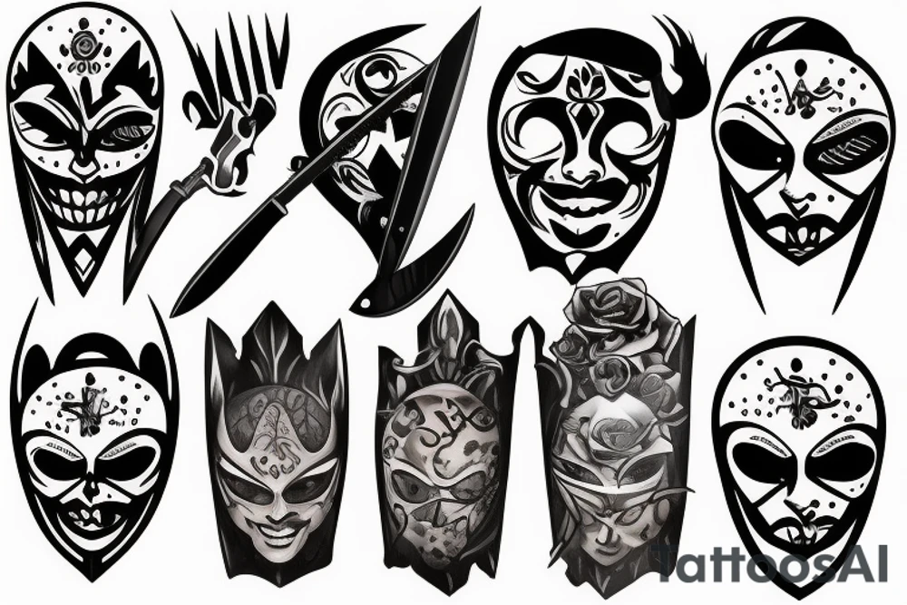 mask and knife tattoo idea