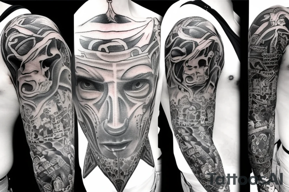Showing the good and bad side of man with the theme of wealth tattoo idea