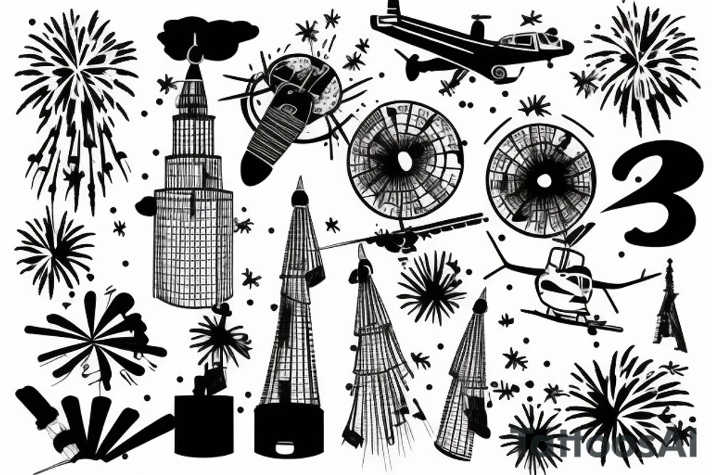 helicopter with fireworks tattoo idea