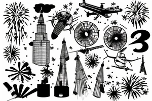 helicopter with fireworks tattoo idea