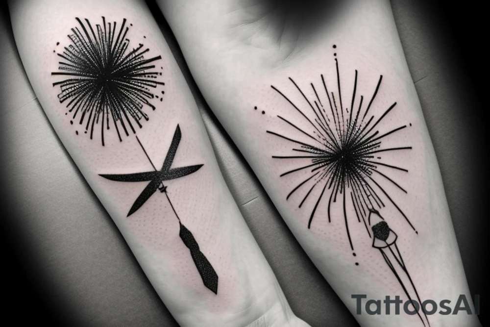 Fireworks above a helicopter simple sketch tattoo idea