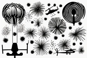 Fireworks above a helicopter flying simple sketch tattoo idea