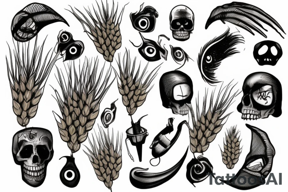 Scary ear of wheat tattoo idea