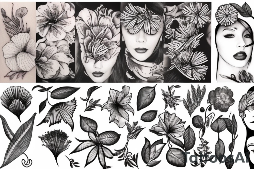 Open skin flower head tattoo idea