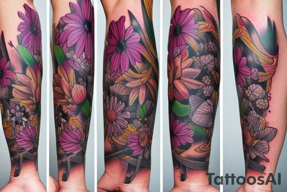 Biomechanic floral tattoo idea