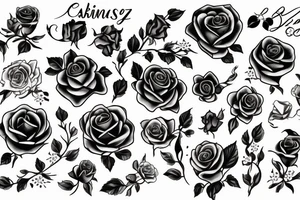 A cursive spelling of Sabina Soto Vasquez, with roses and lilys tattoo idea