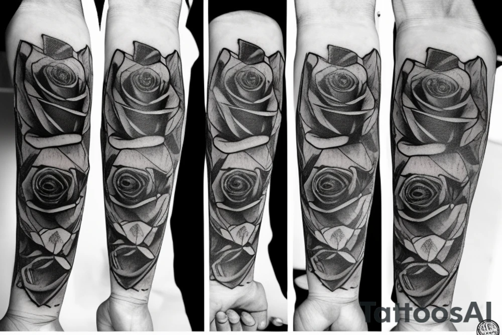Roses and clock sleeve tattoo idea