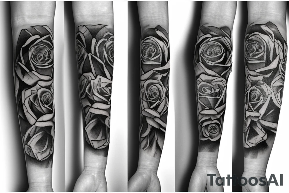 Roses and clock sleeve tattoo idea