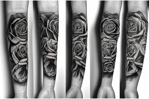 Roses and clock sleeve tattoo idea