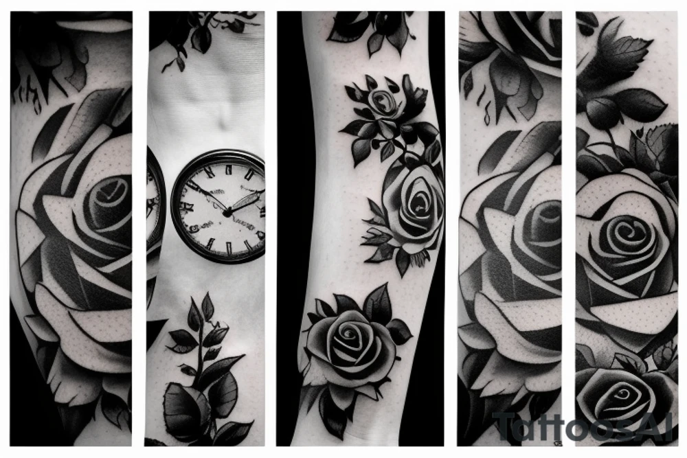 Roses and clock wrist tattoo idea