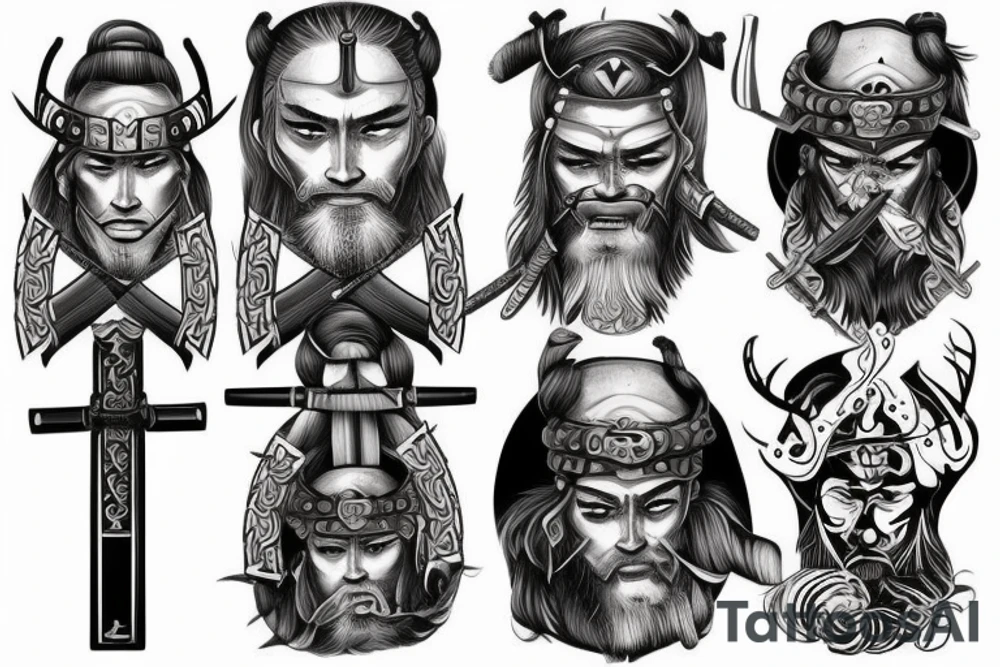 Samurai with a Viking sword tattoo idea