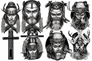Samurai with a Viking sword tattoo idea