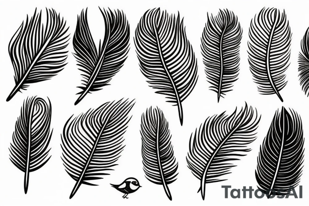Two feathers, one wheat and a small bird flying away tattoo idea