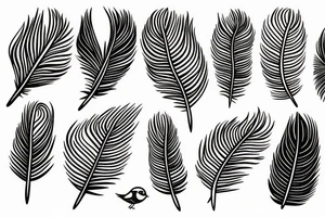 Two feathers, one wheat and a small bird flying away tattoo idea