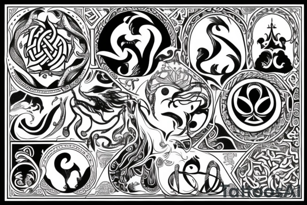 Slavic mythology symbols background tattoo idea